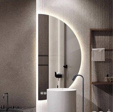 Dimmable Anti-Fog Half Moon 3 Color LED Bathroom Mirror Right Arc Frameless Lg