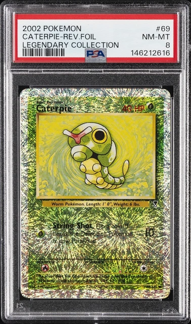 2002 POKEMON LEGENDARY COLLECTION #69 CATERPIE-REVERSE FOIL PSA 8