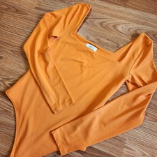 ARITZIA Babaton Contour Square Neck Headway Bodysuit Long Sleeve Medium Orange