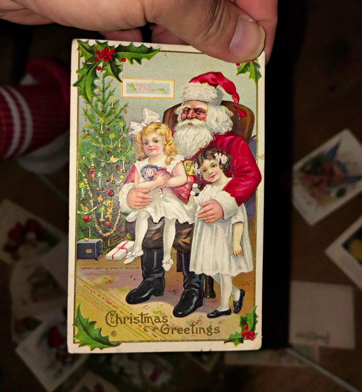 Vintage Christmas Greeting Cards Lot Santa Claus Holly Embossed