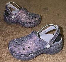 Crocs Classic Glitter Platform Clogs Women  s 6 Purple Sparkle Shoes