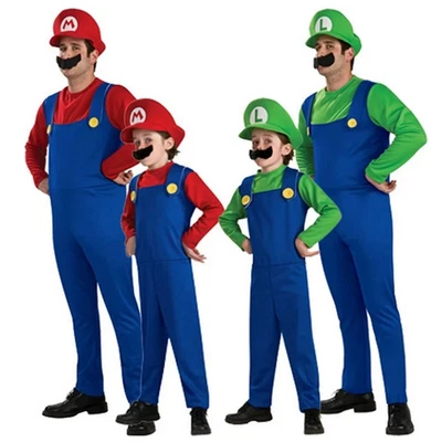 Mens Adult Super Mario and Luigi Fancy Dress Plumber Bros Halloween Costume NEW