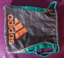 Adidas Drawstring Bag 18"x15" – Grey & Green with Orange Logo – Good Condition