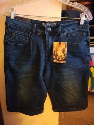 Free Planet Mens Slim Fit Stretch Denim Bermuda Shorts Size 30 Butler NWT