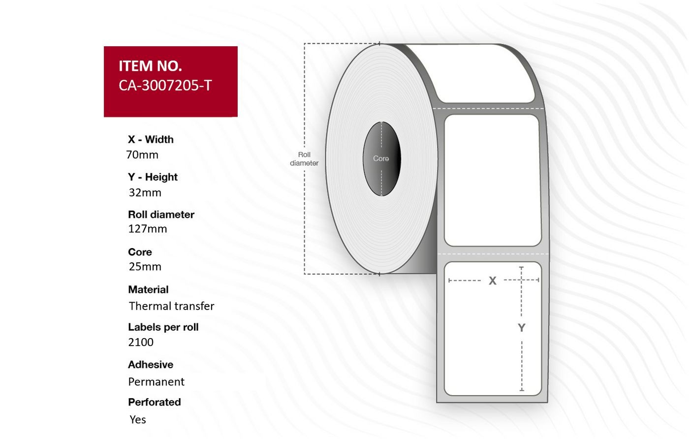Capture CA-3007205-T Label 70 x 32mm. Core 25mm.
