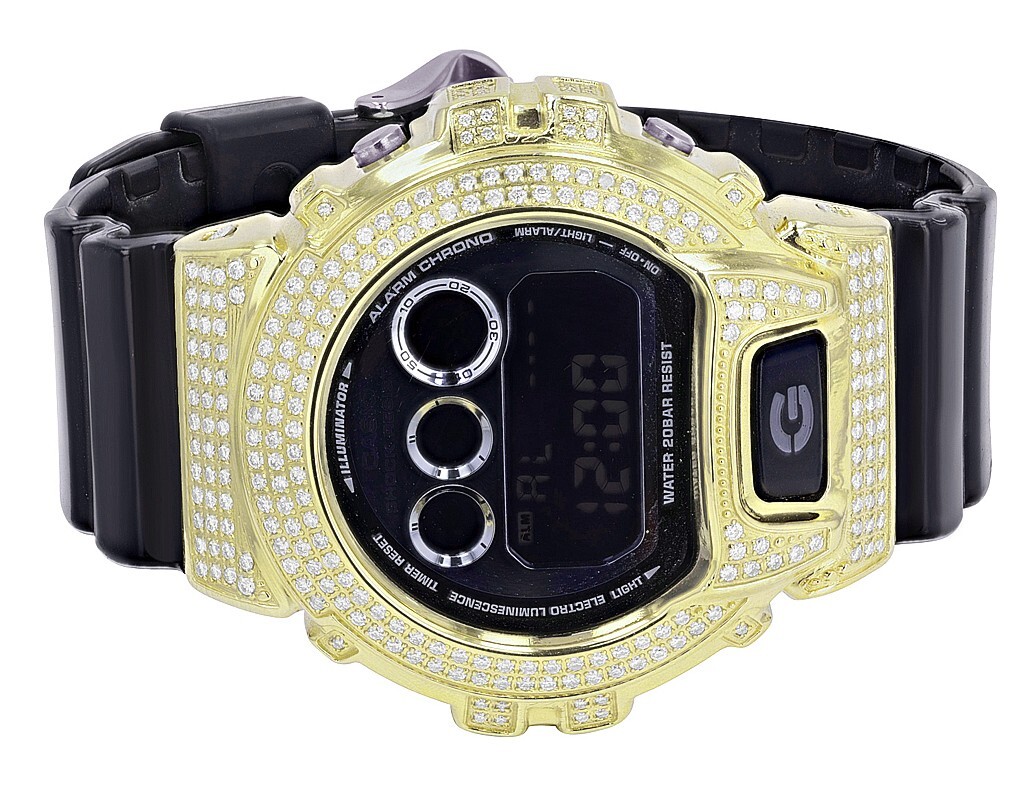 G-SHOCK DW-6900CBゴールド G-Shock Black DW 6900 Yellow-Gold Plated Steel Diamond Watch