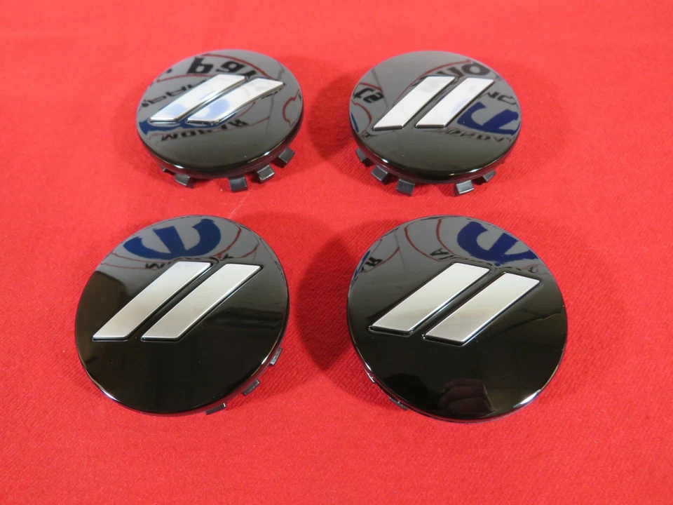 CARGADOR DODGE CHALLENGE Juego de 4 tapas centrales de rueda a rayas cromadas negras brillantes OEM Foto 2 de 4