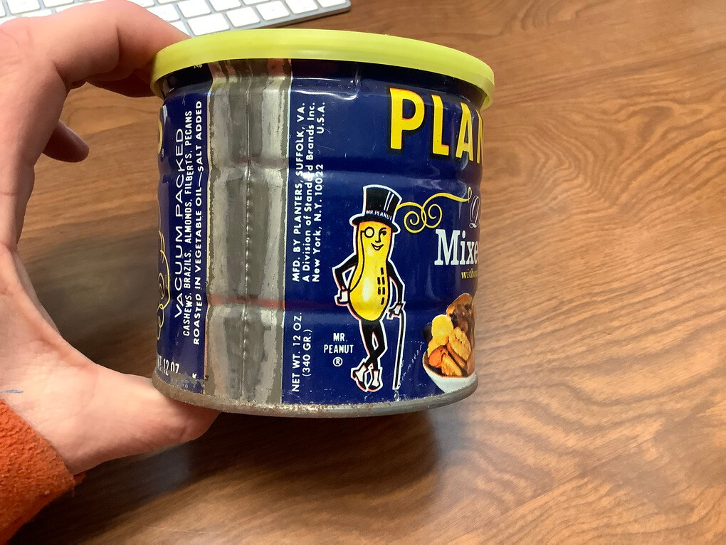 プランターズ Mr. Peanut（鋳鉄製） Vintage Original -- Planters Mixed Nuts metal can w lid, Mr Peanut