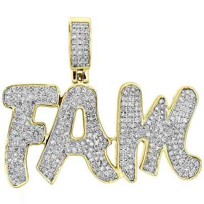 1 Ct Diamond FAM Statement ''FAMILY'' Pendant Pave Charm 10K Yellow Gold Over