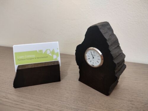 Irish Bog Oak Gift Set - Desk Clock and Business Card Holder Handmade in Ireland