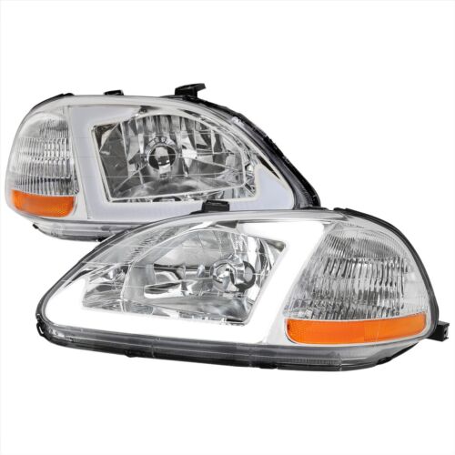 For 96-98 Honda Civic EK 2/3/4 Door Chrome Headlights w/LED DL White