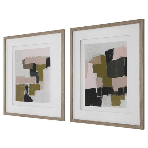 Uttermost Color Block Wood Framed Prints in Black/Gray/Green (Set of 2) - Picture 2 of 9