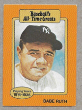 BABE RUTH 1987 HYGRADE BASEBALL'S ALL TIME GREATS MLB CARD YELLOW BACK
