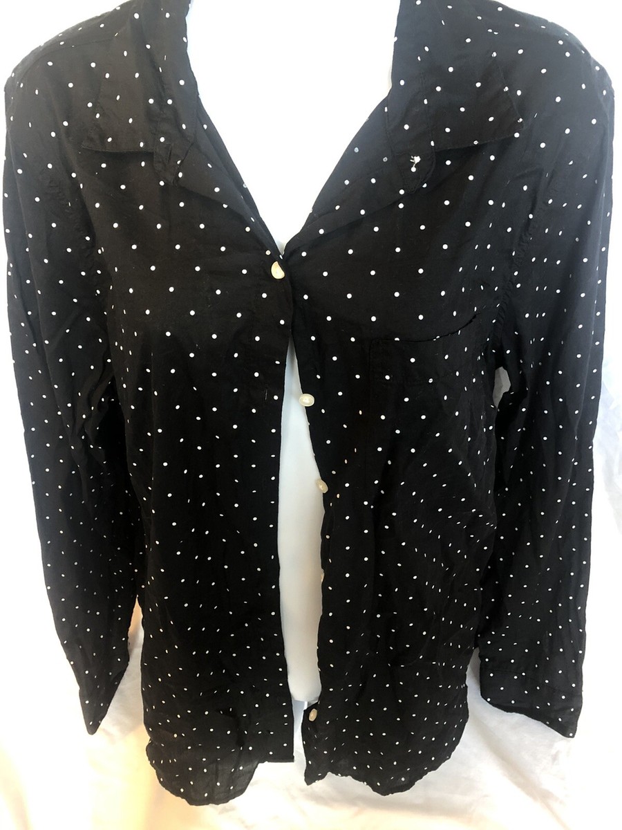 Old Navy Women's The Classic Shirt Long sleeve black polka dots size XL