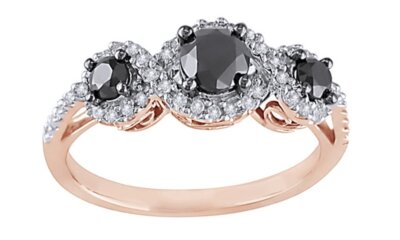 1 Ct Three Stone Frame Engagement Ring Black & White Natural Diamond 10k Gold