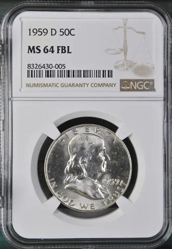 1959 D Franklin Half Dollar 50C NGC MS64 FBL EB