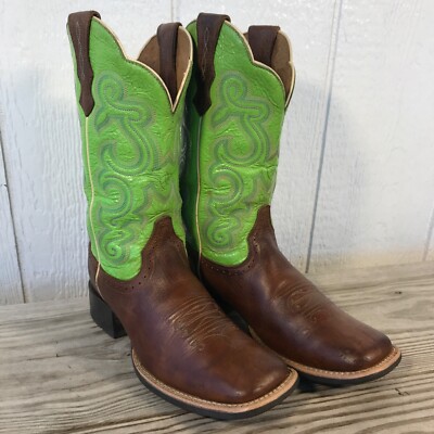 Ariat Quickdraw Womens Lime Green and Brown Leather Cowboy Boots