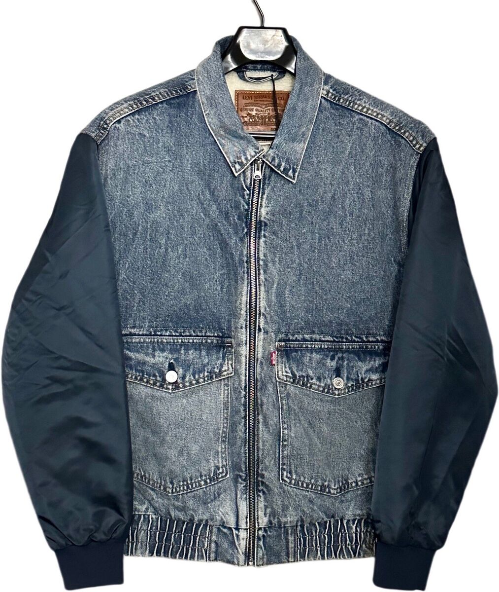 Levis Premium Denim Bomber Jacket Sherpa Lined Zip Up Coat Levis Premium Denim Bomber Jacket Sherpa Lined Zip Up Coat