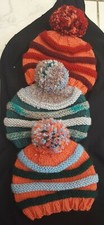 Hat "long beanie  pom pom" head 57cmx24 height 3 variants knitted GrandmaEle