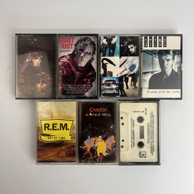 Lot 7 ~ 1980 s Cassette Tapes Various Artists ~ Quiet Riot, Styx, Queen, U2, REM