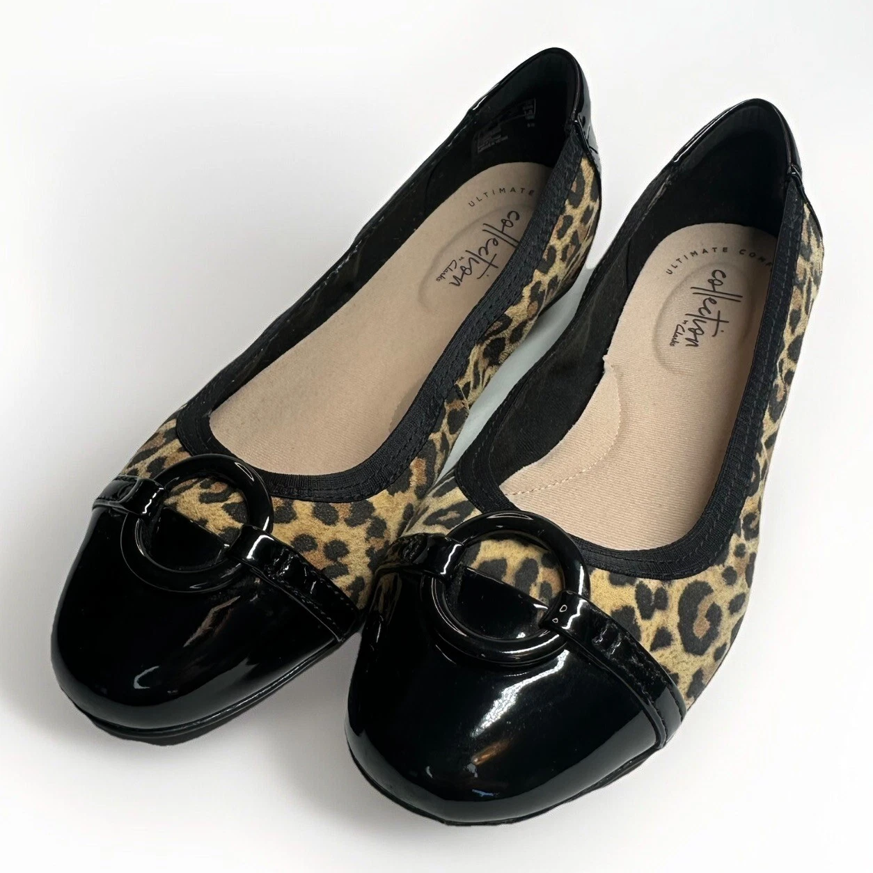 Ballerine a vento Clarks Gracelin pelle verniciata leopardo ghepardo mobwife taglia 7