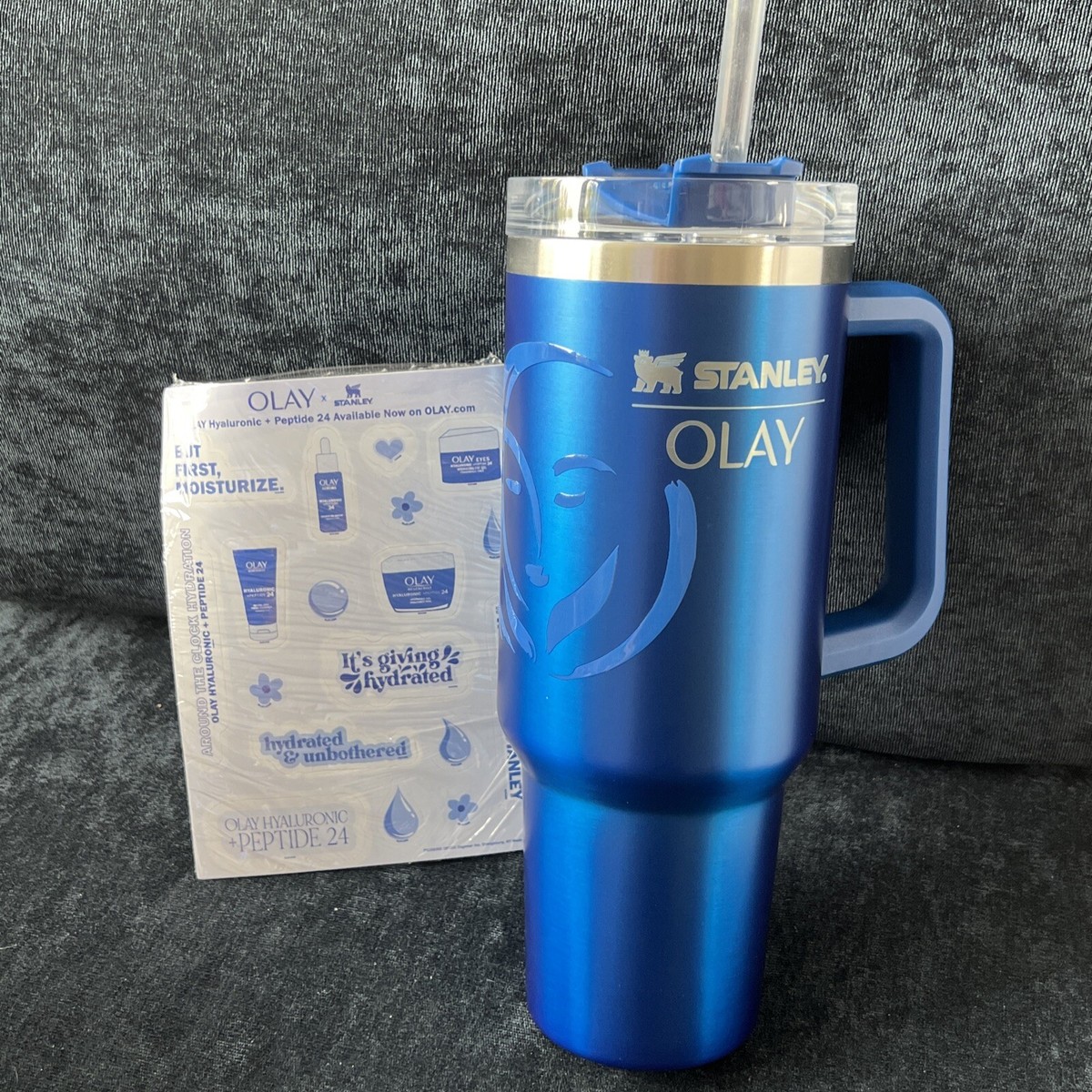 Stanley x Olay Blue Adventure Quencher 40 Oz Tumbler & Stickers New NIB  READ | eBay