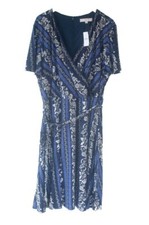 NWT LOFT Plus Women's Size 26 Navy Blue Floral Faux Wrap Tie Waist Stretch Dress
