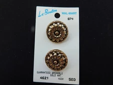 Vintage Le Bouton Gold Metal Sunflower Button Card 2 Count  B15
