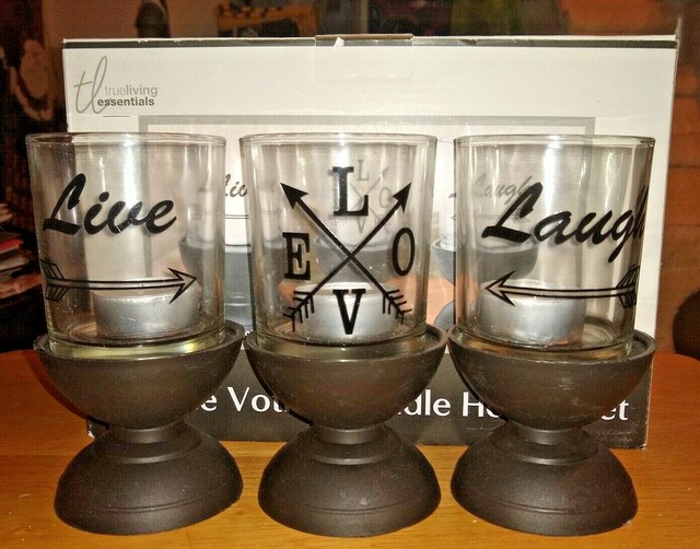 True Living Essentials LIVE LAUGH LOVE 6pc Votive Candle Holder Set NEW