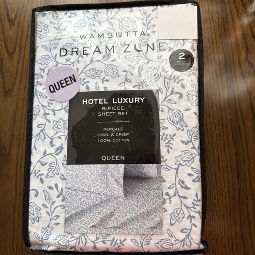 Wamsutta Dream Zone Hotel Luxury QUEEN Sheet Set  100% Cotton 6 Pc Blue Floral