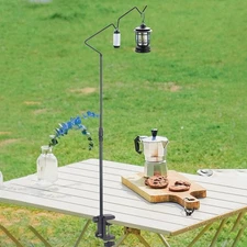Camping Lantern Stand Lamp Pole Adjustable Height Two Detachable Hooks
