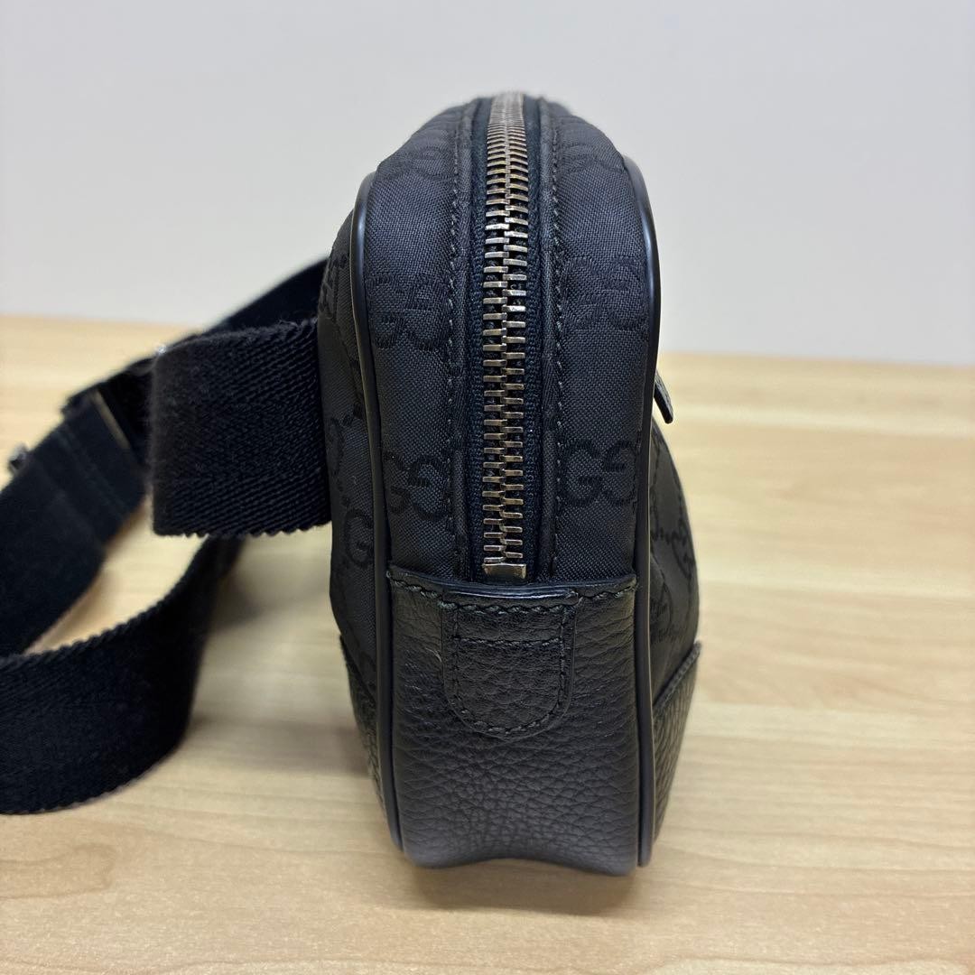 GUCCI GG Canvas Waist Bag Black Leather Unisex Authentic Crossbody Bag thumbnail 3