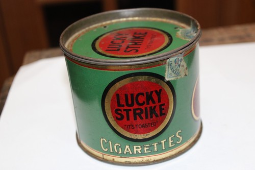 VTG LUCKY STRIKE ITS TOASTED ADVERTISEMENT CIGARETTES GREEN TIN CAN