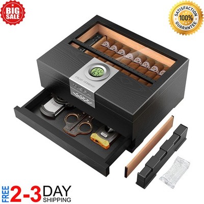 Cigar Humidor, Cedar Wood Desktop Humidor Box with Digital Hygrometer, Adjustabl