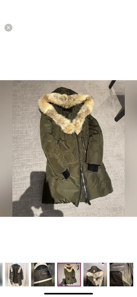 NUEVO CON ETIQUETAS MACKAGE Abrigo de Plumón Adali con Ribete de Piel Natural en Color: Verde-Talla: XS Foto 4 de 4