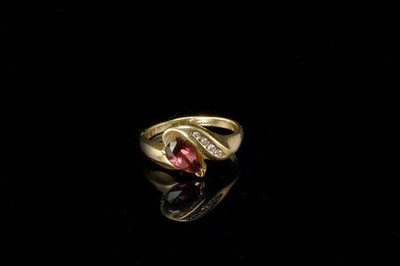 VINTAGE GARNET RHODOLITE DIAMOND 14K GOLD MAGIC GLO RING  BR