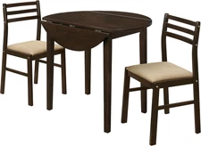 Home Furnishings 3-Piece round Wood Dining Room Set Drop Leaf Extension Table La