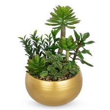 Artificial Succulent Plants in Gold Pot Faux Succulent Arrangement Fake Potte...