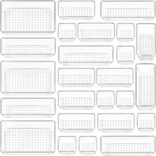 25 PCS Clear Plastic Drawer Organizers Set, 4-Size Versatile Bathroom and Vanity
