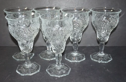 VTG Lot of 6 McKee Rock Crystal Stemmed Water Wine Goblet Glasses  6 3/4" 8oz