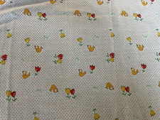 VINTAGE 2 YARDS FABRIC TULIPS  BIRDS