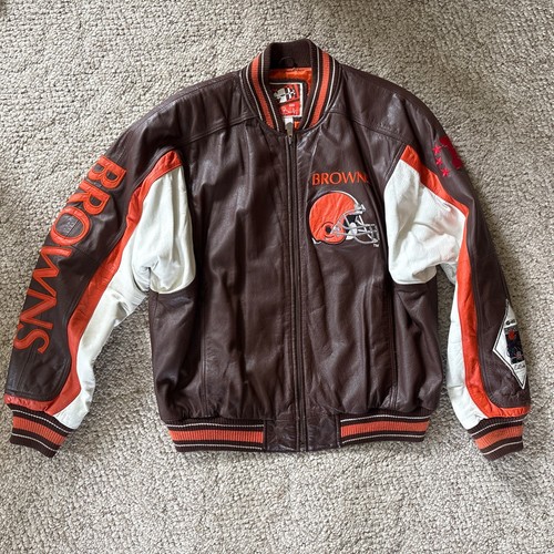 CLEVELAND BROWNS Carl BANKS LEATHER BOMBER JACKET MENS MEDIUM VINTAGE VGC QtBack - Picture 20 of 24