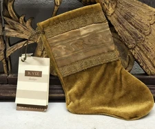 Mini Christmas Stocking Ornament of Antique Textiles by B-VIZ Gold w Metallic L2