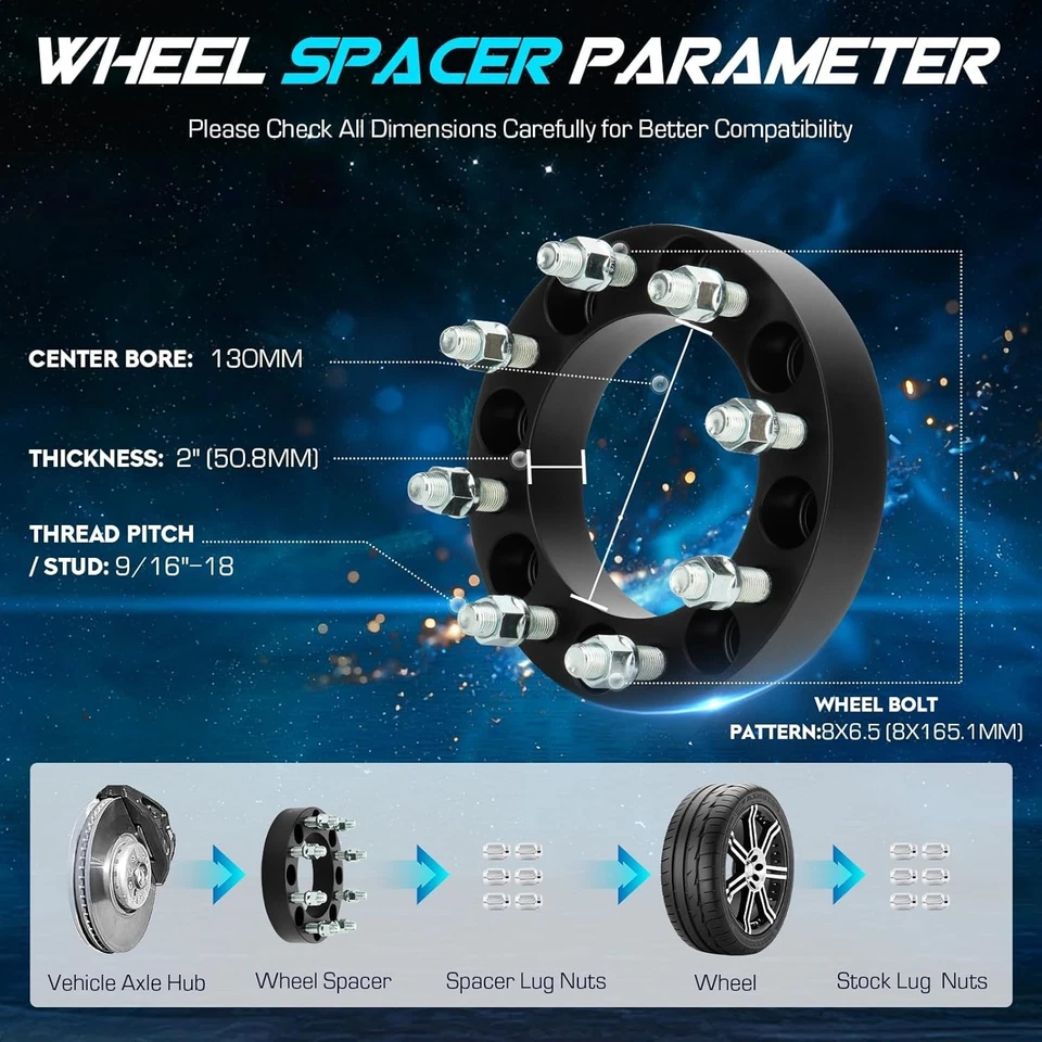 4 piezas espaciadores de rueda 8x6,5 2" (50,8 mm) con diámetro 130 mm paso de rosca 9/16"-18 pernos Foto 4 de 4