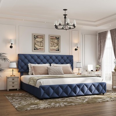 Full Queen King Size Bed Frame,Linen Upholstered Platform Bed w/4 Storage Drawer