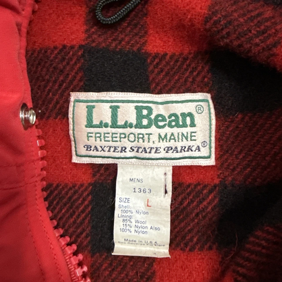 Vintage LL Bean Jacket Men’s Size Large Red Lumberjack Lined Baxter State Parka - Image 4 of 4