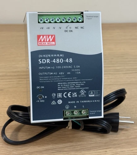 Mean Well SDR-480-48, Industrial DIN Rail Power 48V 100-240VAC 5.0A