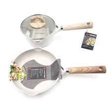 Masterclass Fry Pan 8" & Saucepan 1.5qt Set Beige Spackle NEW
