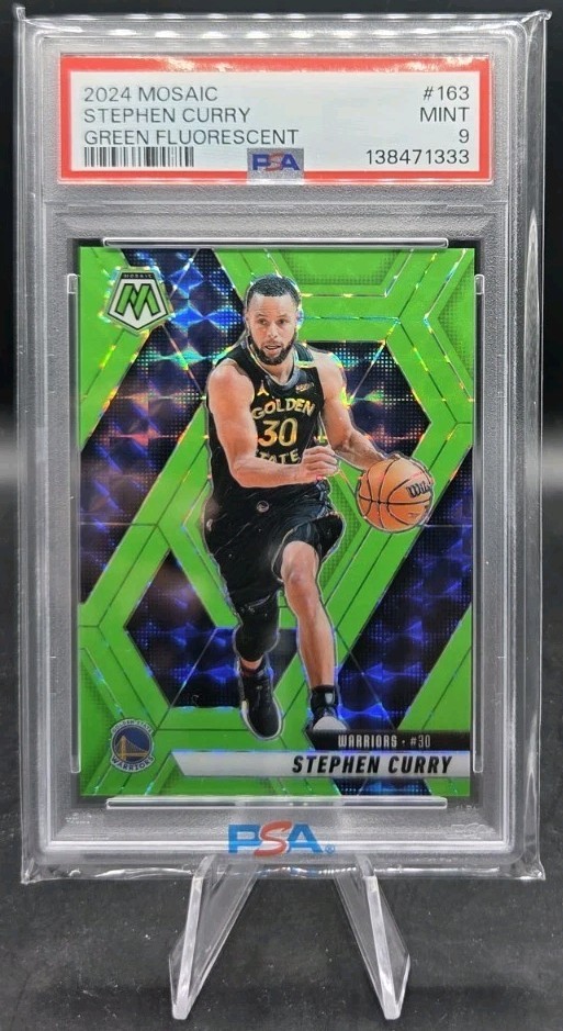 2024 Panini Mosaic Stephen Curry Green Flourescent 1/10 PSA 9 #163 Golden State