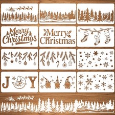 12 pcs Large Christmas Stencils for 6 inches x 12 inches, translucent